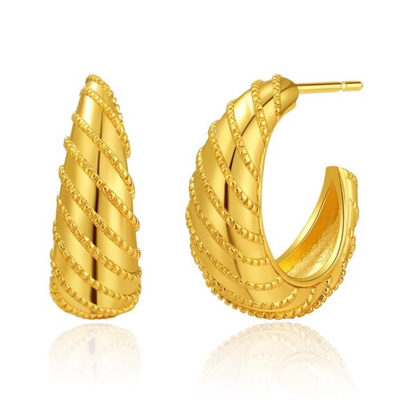 Gold Plated C Shaped Earrings - Picture 1 of 2